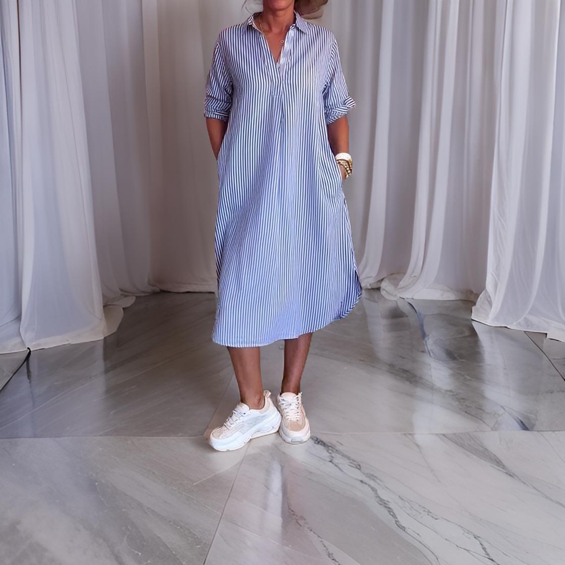 Alina – Dryžuota Marškinių Suknelė