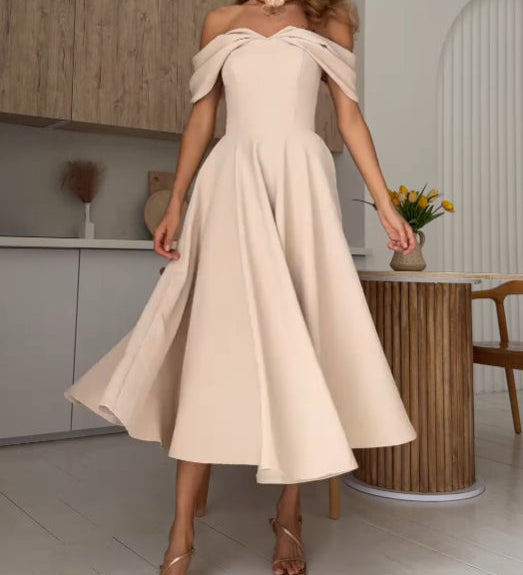 Isadora | Elegantiška Maxi Suknelė su Atvirais Pečiais ir Drapiruotėmis