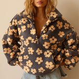 Hazel | Patogus Gėlių Sherpa Fleece Megztinis