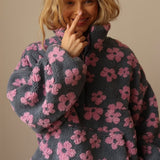 Hazel | Patogus Gėlių Sherpa Fleece Megztinis