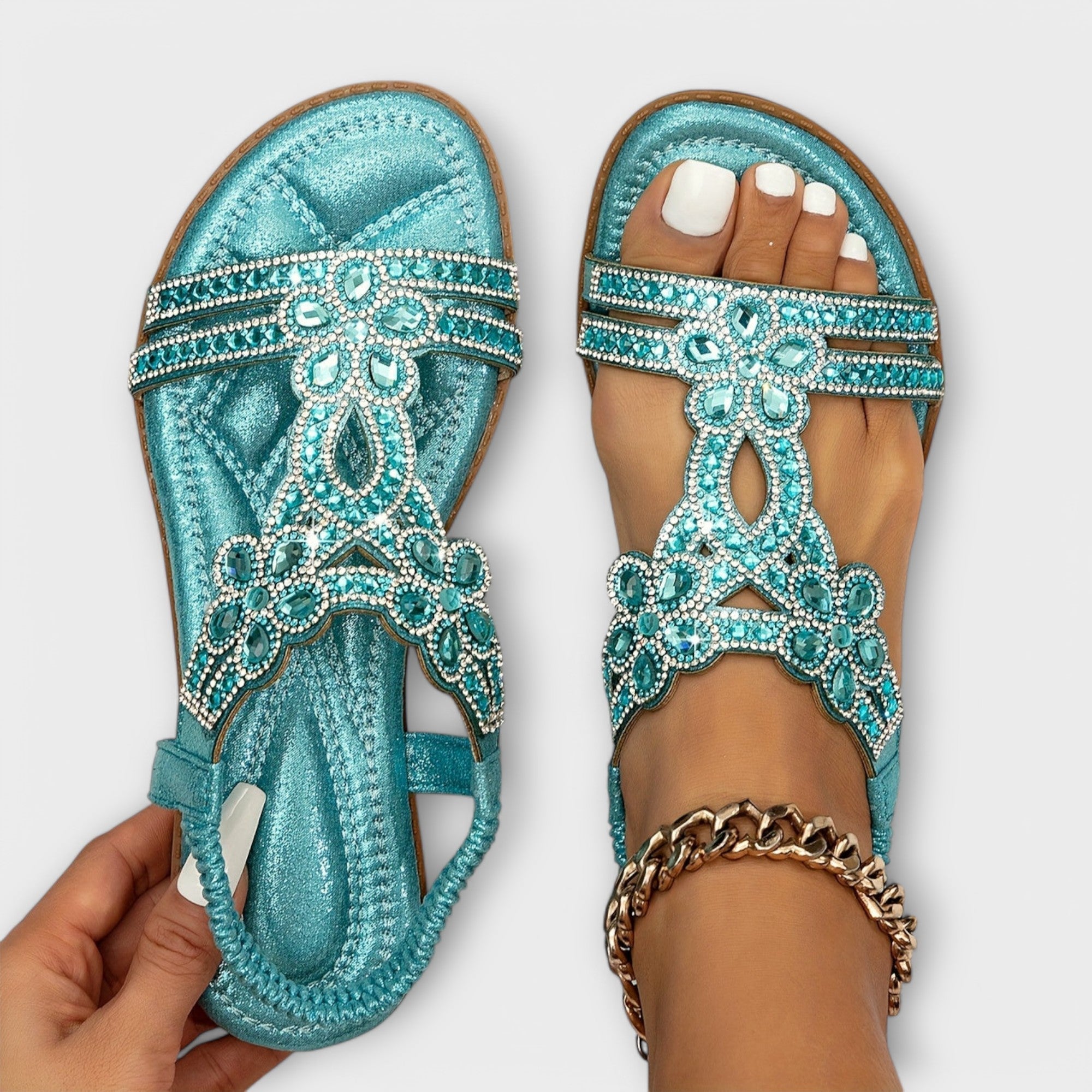 Marina – Boho stiliaus šlepetės su pintomis dirželiais