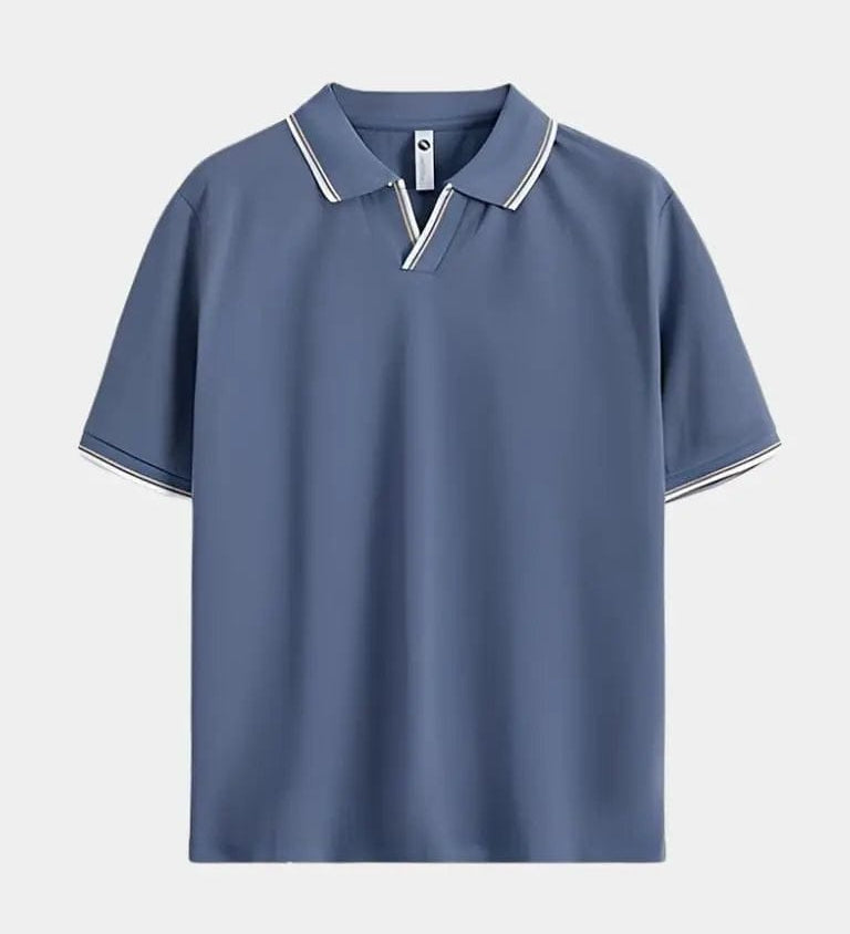 Jesper™ | Juoda polo marškinėliai su V formos iškirpte