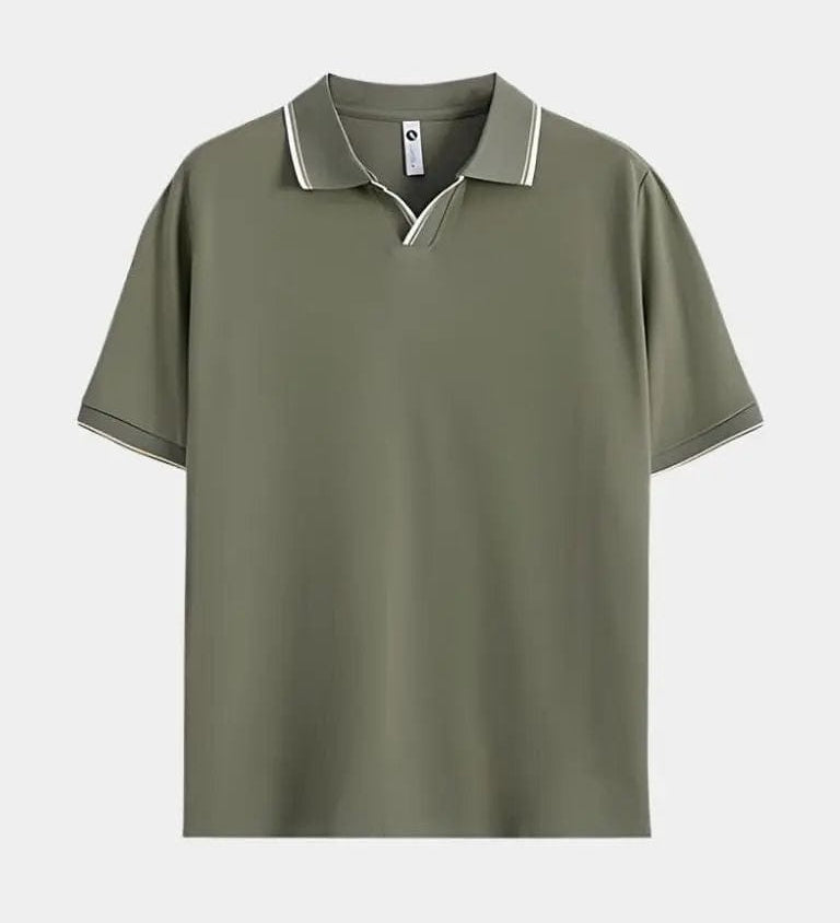Jesper™ | Juoda polo marškinėliai su V formos iškirpte