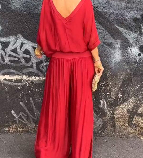 Larisa – Stilingas Vasaros Komplektas Su Plačiomis Kelnėmis
