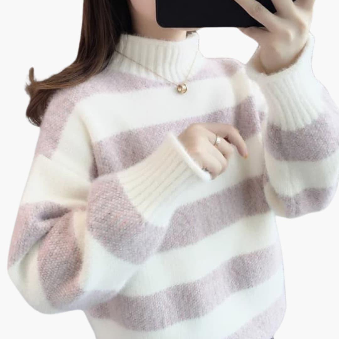 Sophie | Stilingas ir Patogus Dryžuotas Megztinis su Apykakle
