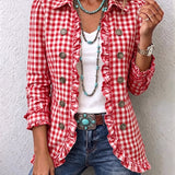 Charlene | Gingham Rufflesmygtukinė striukė moterims