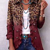 Talia | Leopard Ombre Ruffle Blazer Striukė Moterims